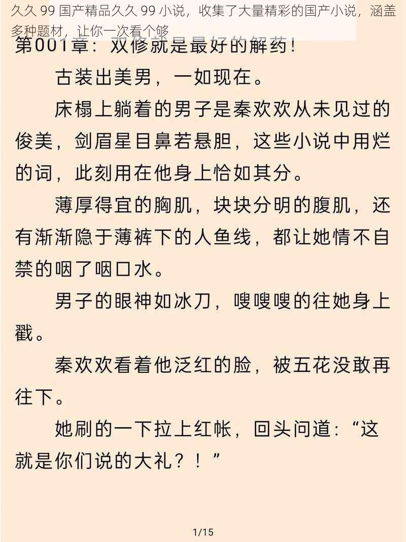 久久 99 国产精品久久 99 小说，收集了大量精彩的国产小说，涵盖多种题材，让你一次看个够