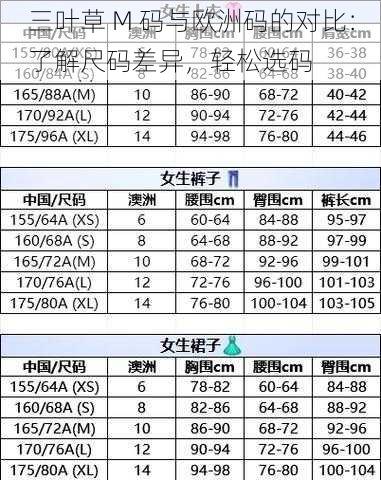 三叶草 M 码与欧洲码的对比：了解尺码差异，轻松选码