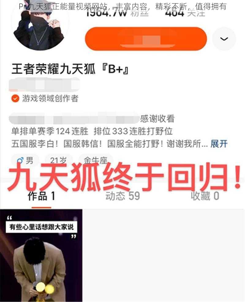 Pr 九天狐正能量视频网站，丰富内容，精彩不断，值得拥有