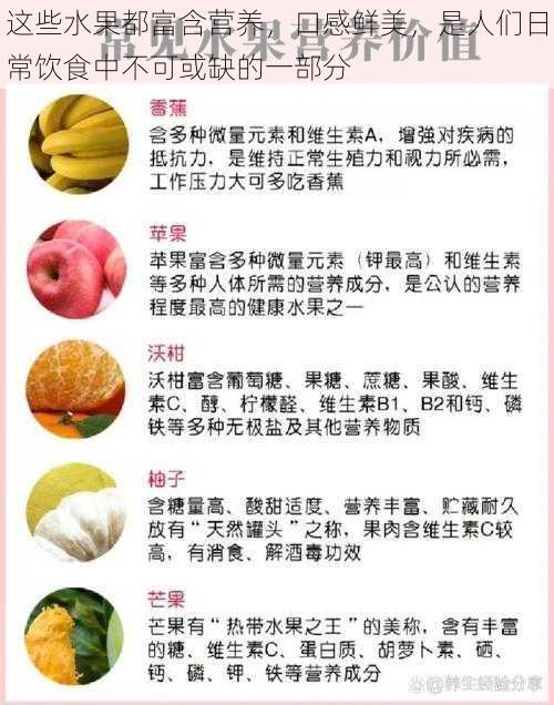 这些水果都富含营养，口感鲜美，是人们日常饮食中不可或缺的一部分